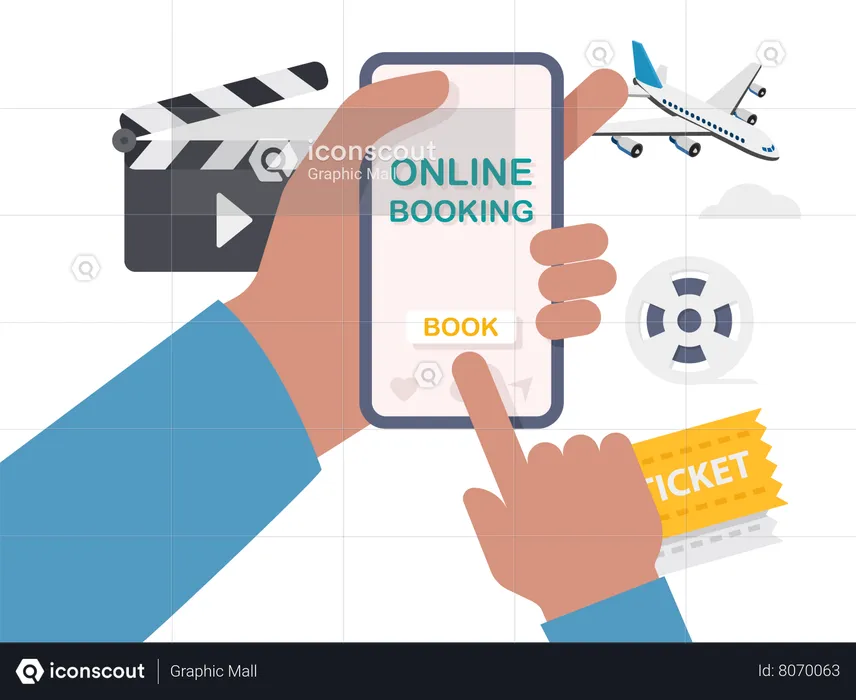 Online booking on mobile phone  Illustration