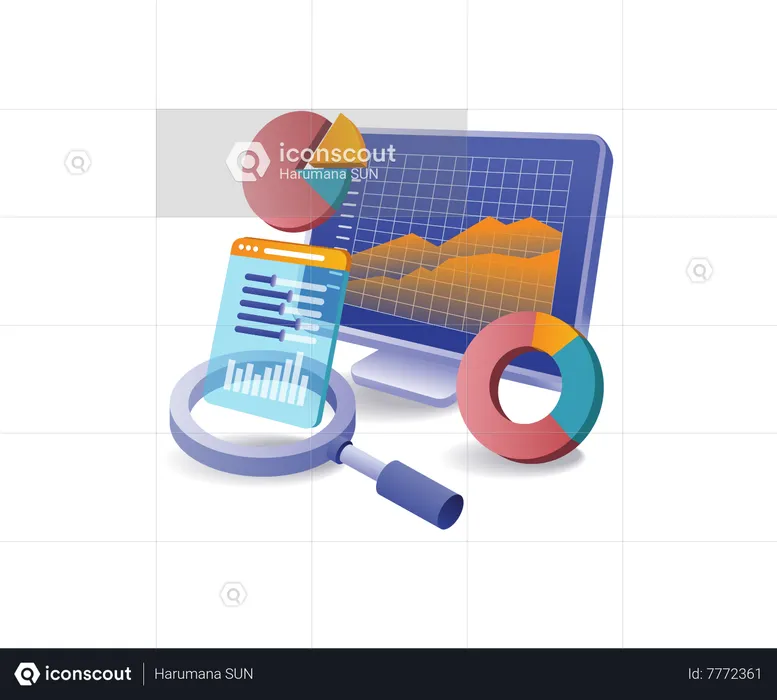Online business analyst data computer  Illustration