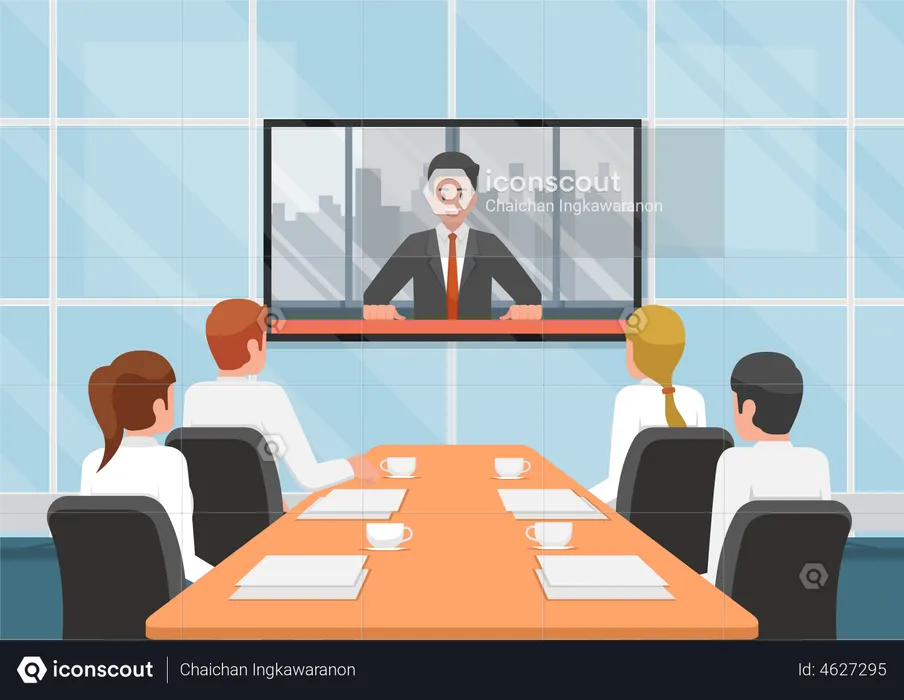 Online business video conference call with the team at meeting room  Illustration