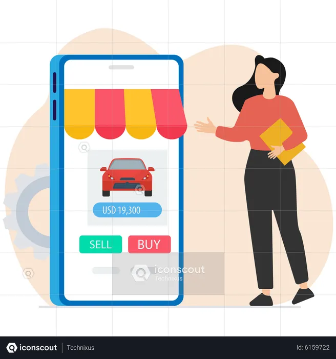 Online buy car via smartphone application  Illustration