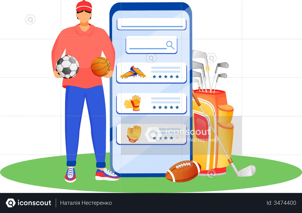 Online buying sports equipment  Illustration