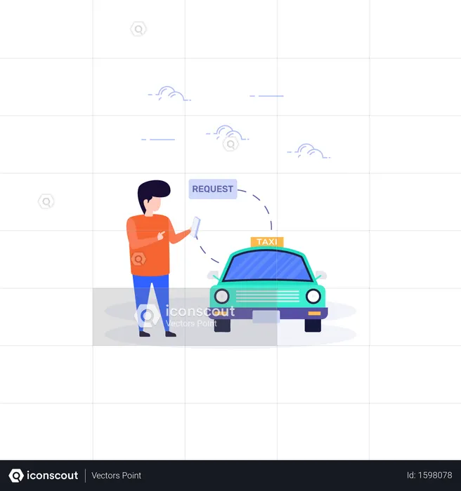 オンラインタクシー予約のコンセプト  イラスト