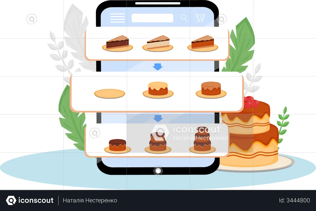 Best Online cakes order mobile application Illustration download in PNG