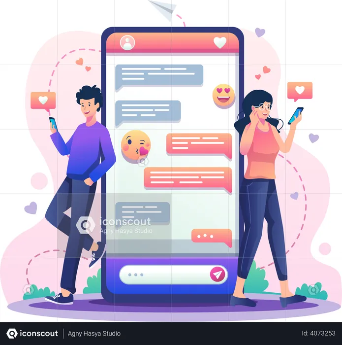 Online chatting via smartphone  Illustration