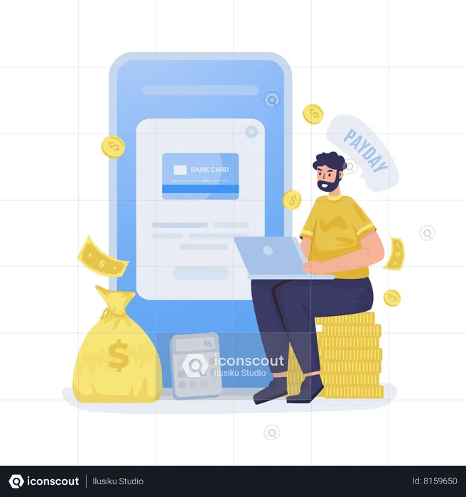 Online check salary payment  Illustration