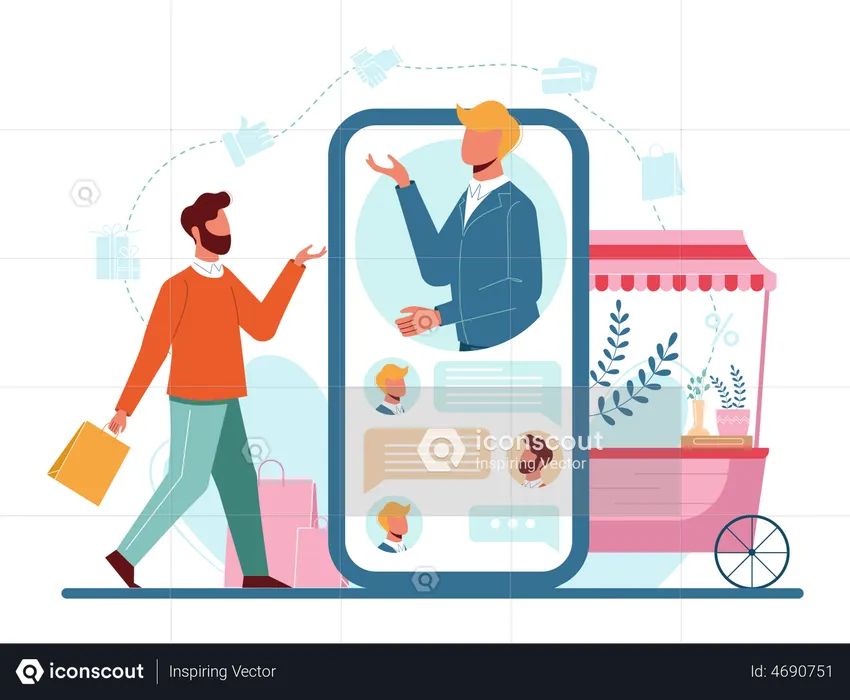 Online consultant with seller  Illustration