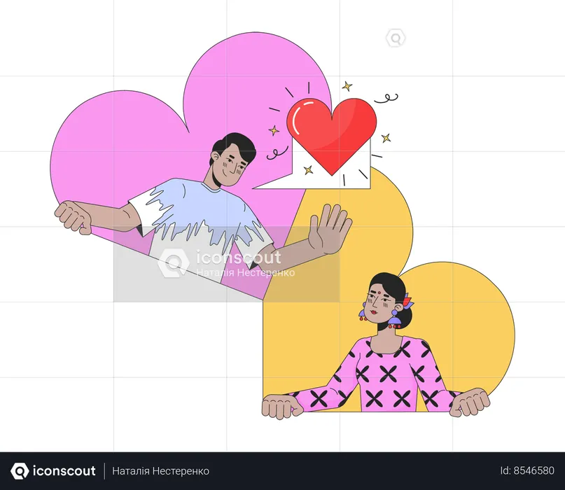 Online dating heterosexual couple  Illustration