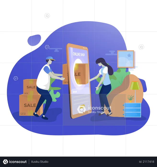 Online shopping with home delivery service  Illustration
