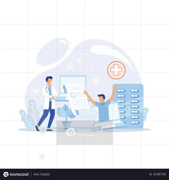 Online doctor and giving consultation for patient  Illustration