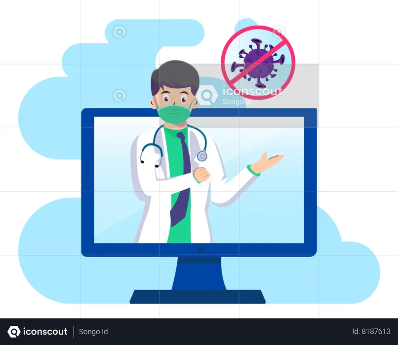 Online Doctor Educate Pandemic Corona Virus Warning  Illustration