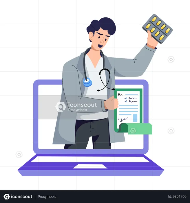 Online Doctor Provides Medical Assistance  Illustration