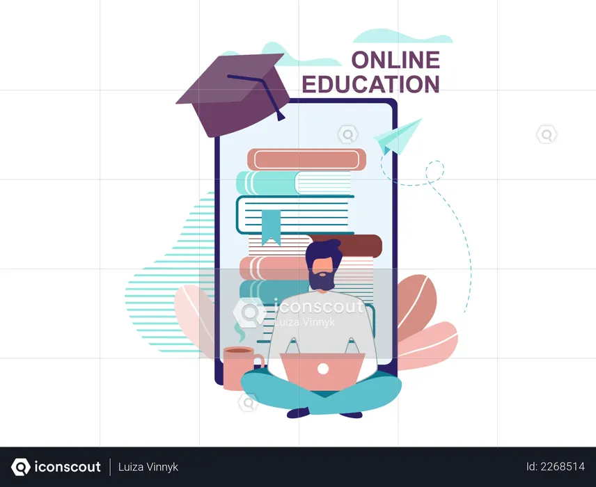 Online Education and Graduation  Illustration