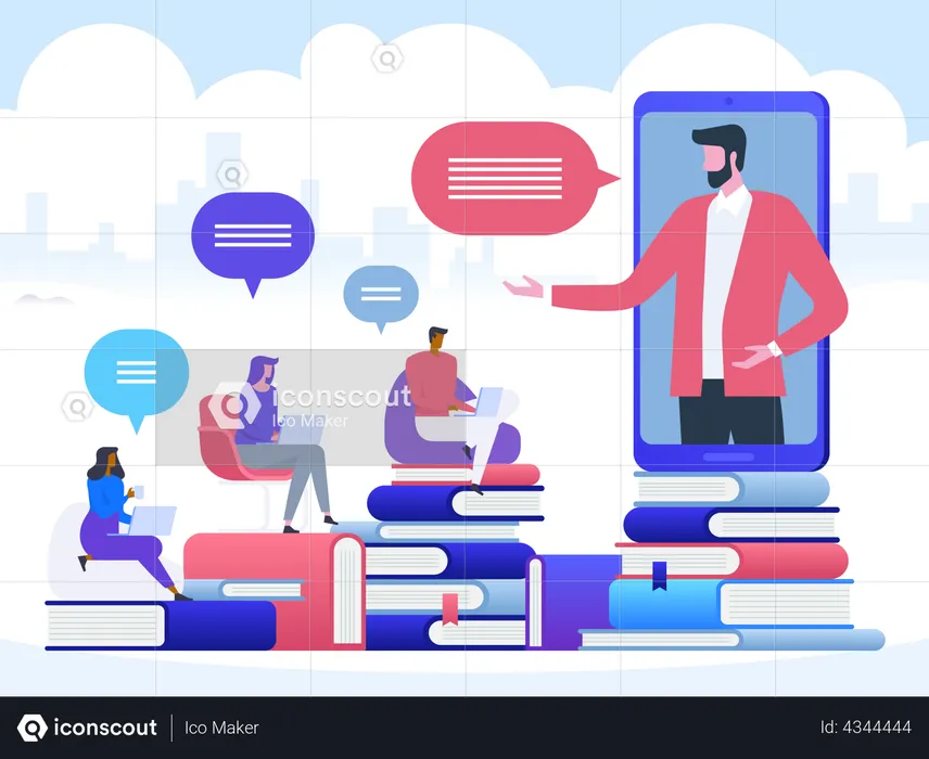 Online education and graduation. Online teacher on computer monitor or smartphone screen. Webinar and video seminar learning vector concept.  Illustration