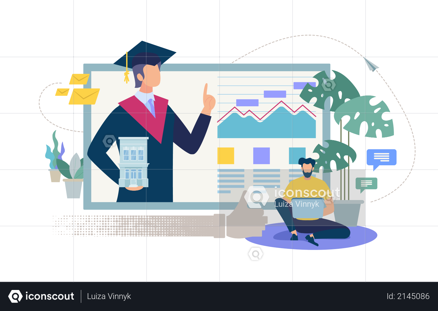 Online Education, Distance Learning, Internet University or Collage Illustration