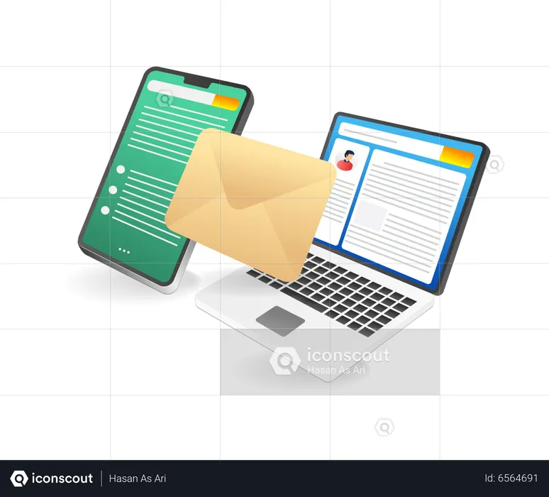 Online Email Sending Using Electronic Devices  Illustration