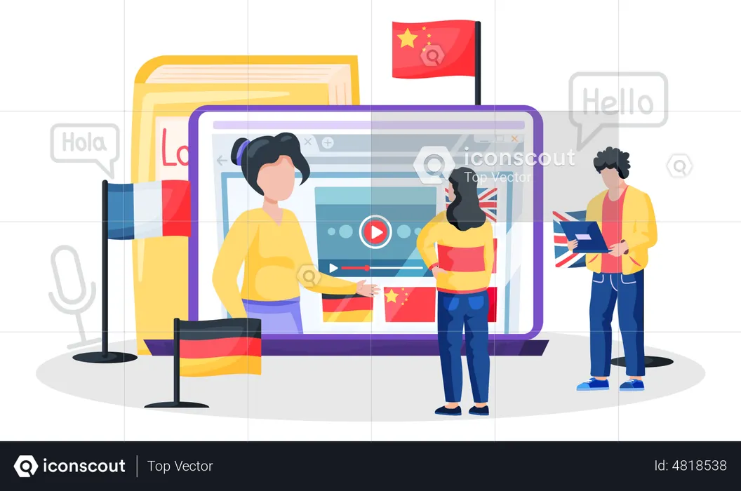 Best Online Foreign language courses Illustration download in PNG & Vector format