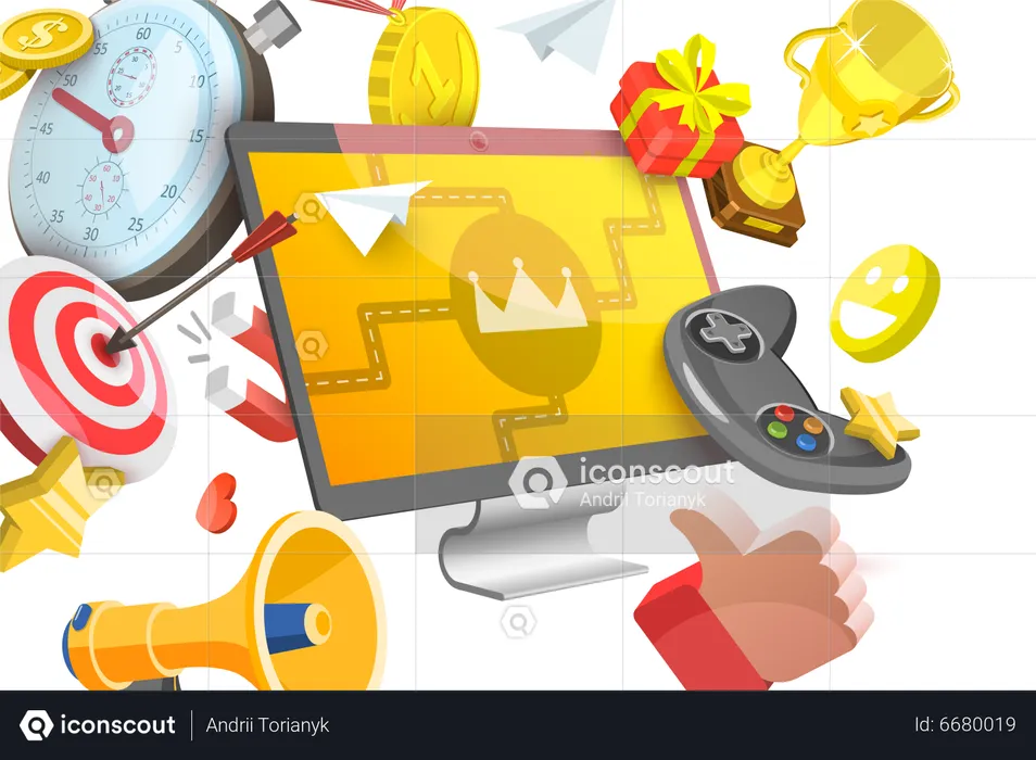 Online Gamification Campaign, Creating Interactive Content for Engaging Customers  Illustration