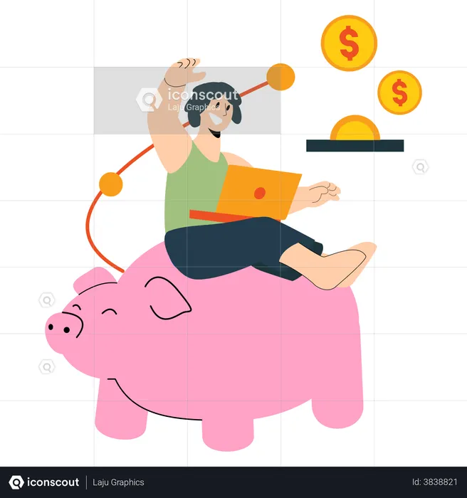 Online Geld sparen im Sparschwein  Illustration