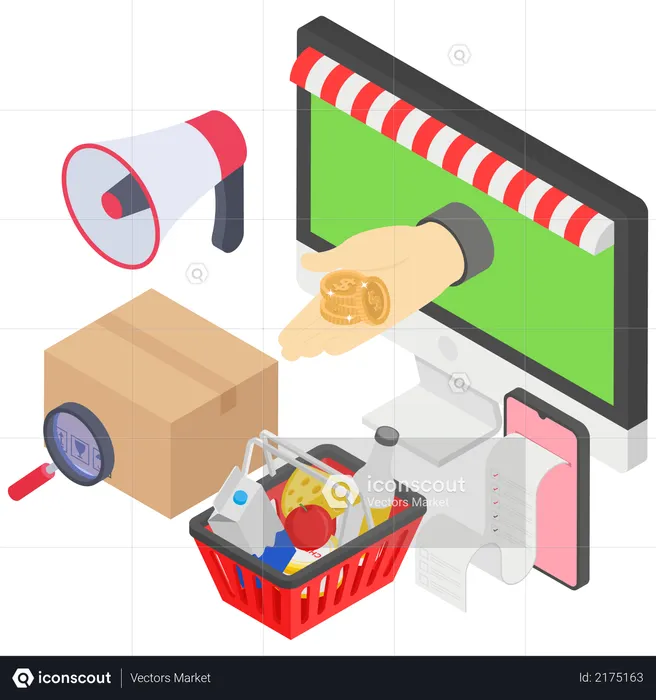 Online Glossary shop and Advertising  Illustration
