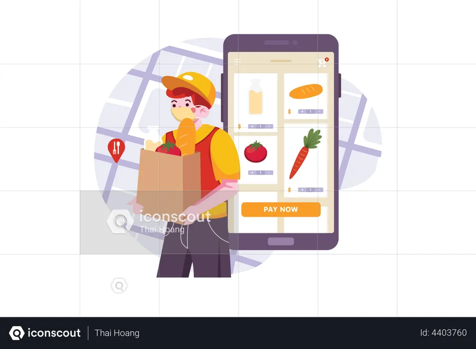 Online grocery delivery during covid pandemic  Illustration