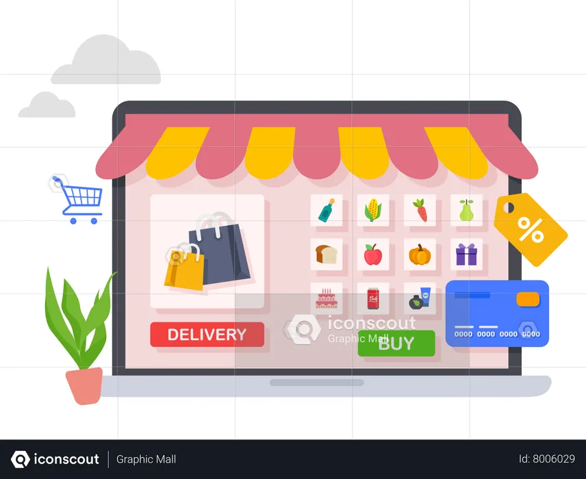 Online grocery store shopping  Illustration