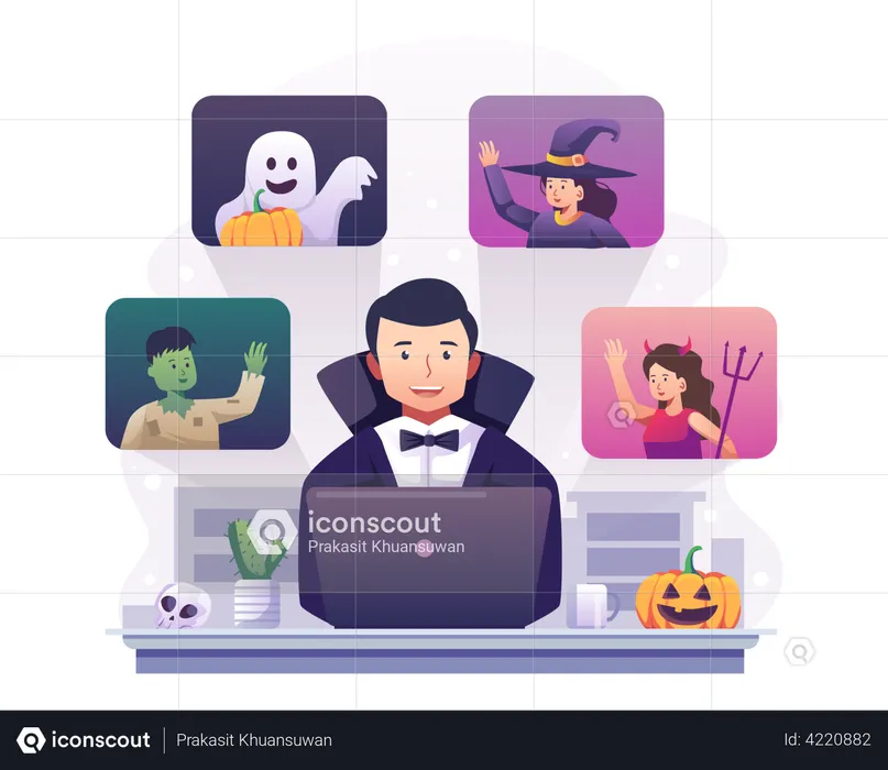 Online Halloween party  Illustration