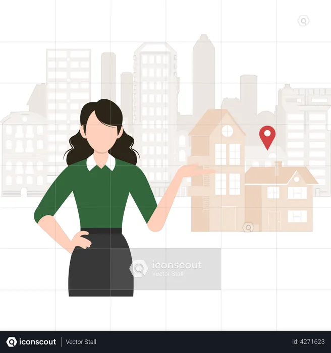 Online home finding by girl  Illustration