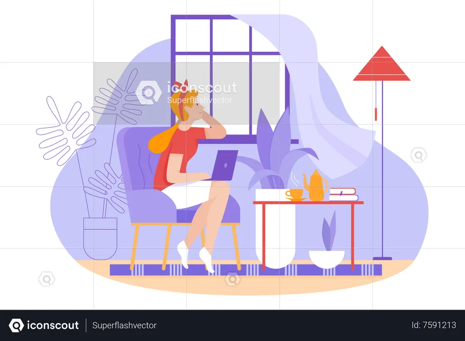 Online Home Working  Illustration