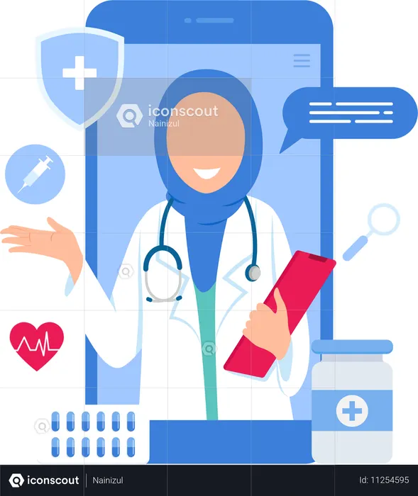 Online Medical Consultation with Female Doctor  Illustration