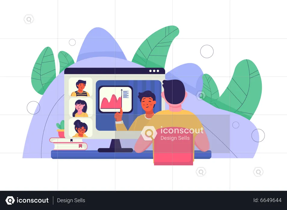 Online meeting with team  Illustration
