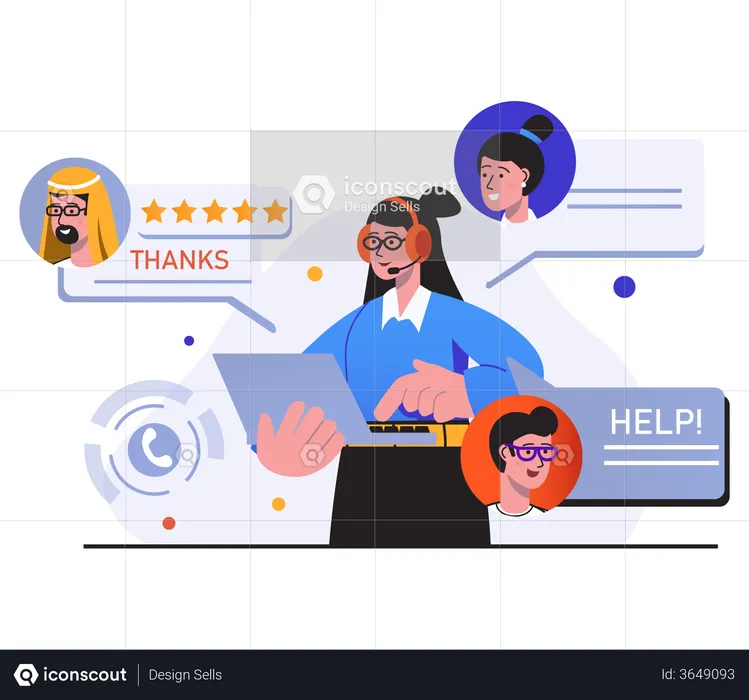 Online multiple customer support  Illustration