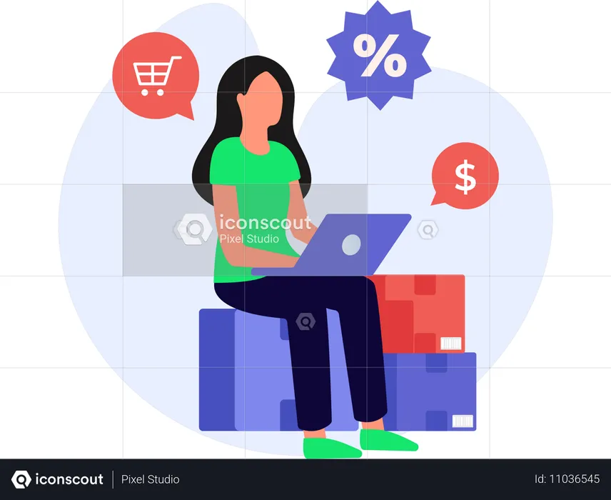 Online Order given by woman  Illustration