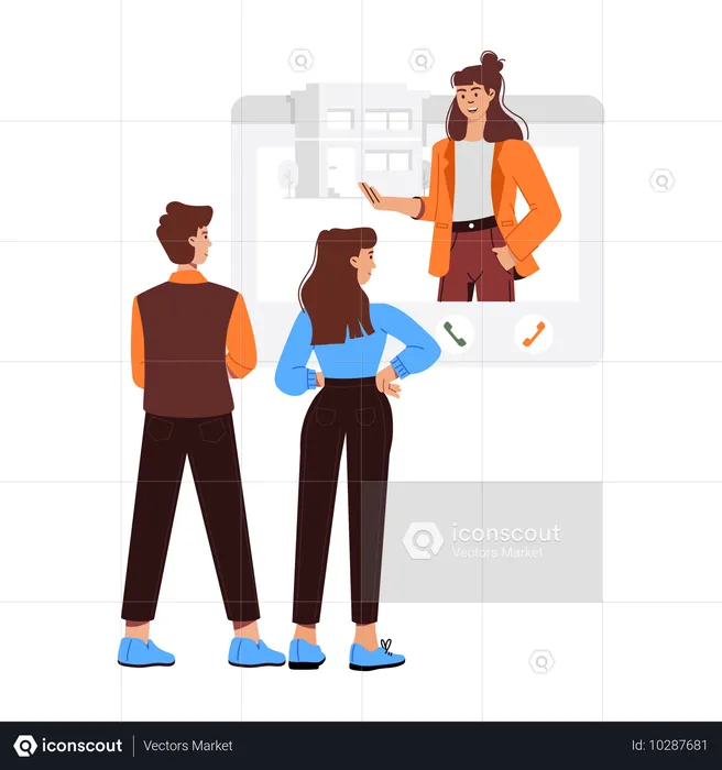 Online Real Estate Broker talking to couple  Illustration