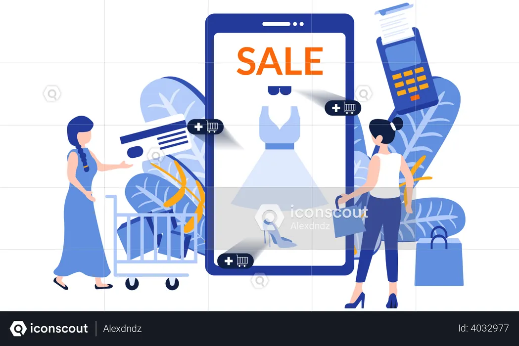 Online sale on female clothings  Illustration