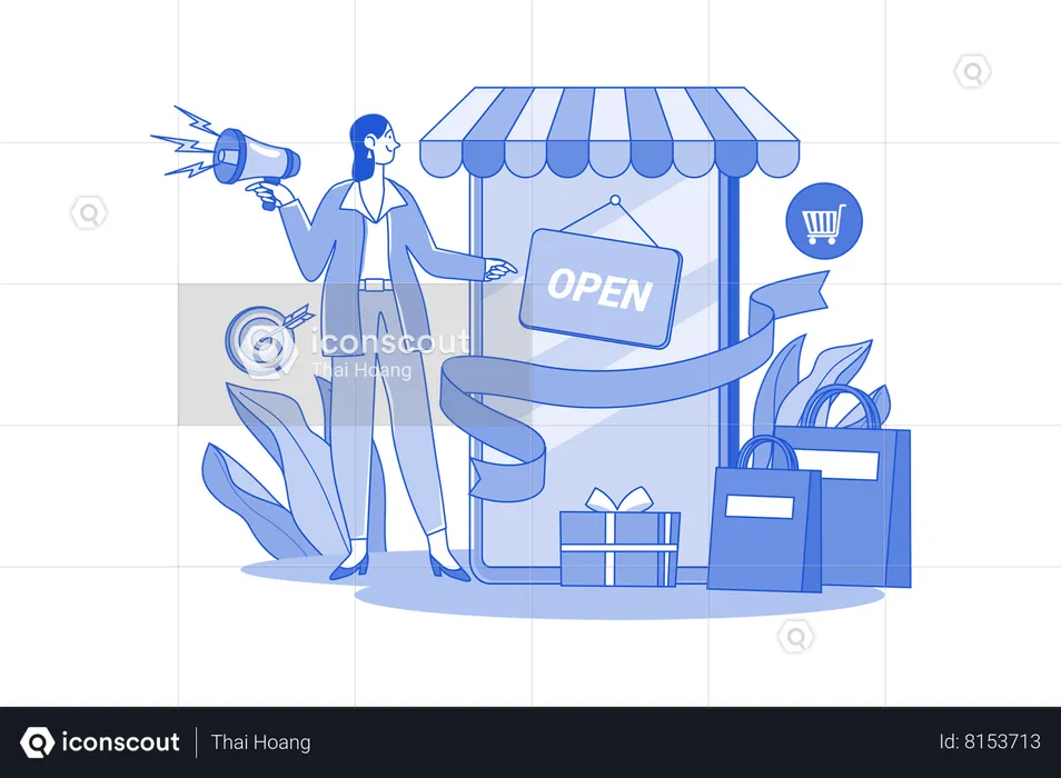 Online shop opening ceremony  Illustration