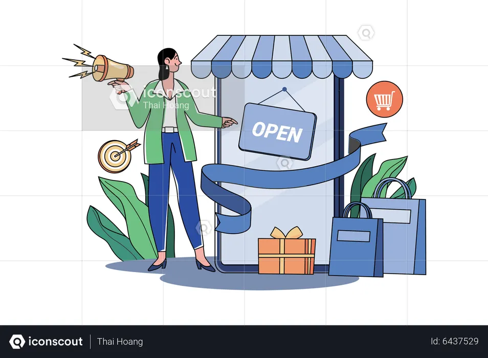 Online Shop Opening Ceremony  Illustration