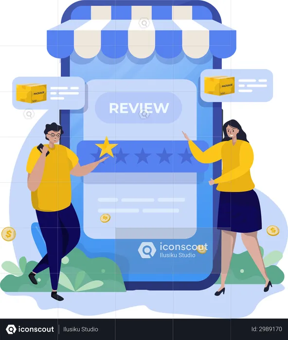 Customers giving Online shop review  Illustration