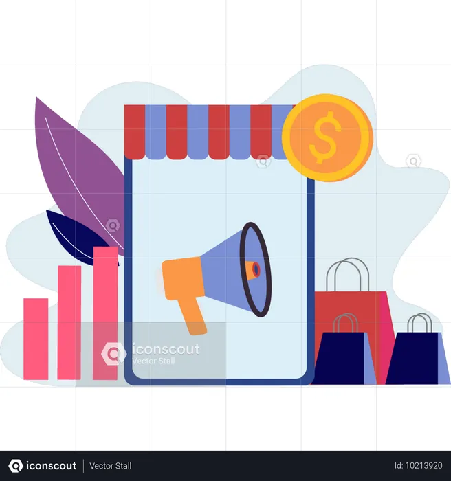 Online shopping announcement by digital companies  Illustration