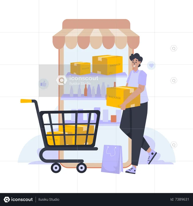 Online shopping by adding to cart  Illustration