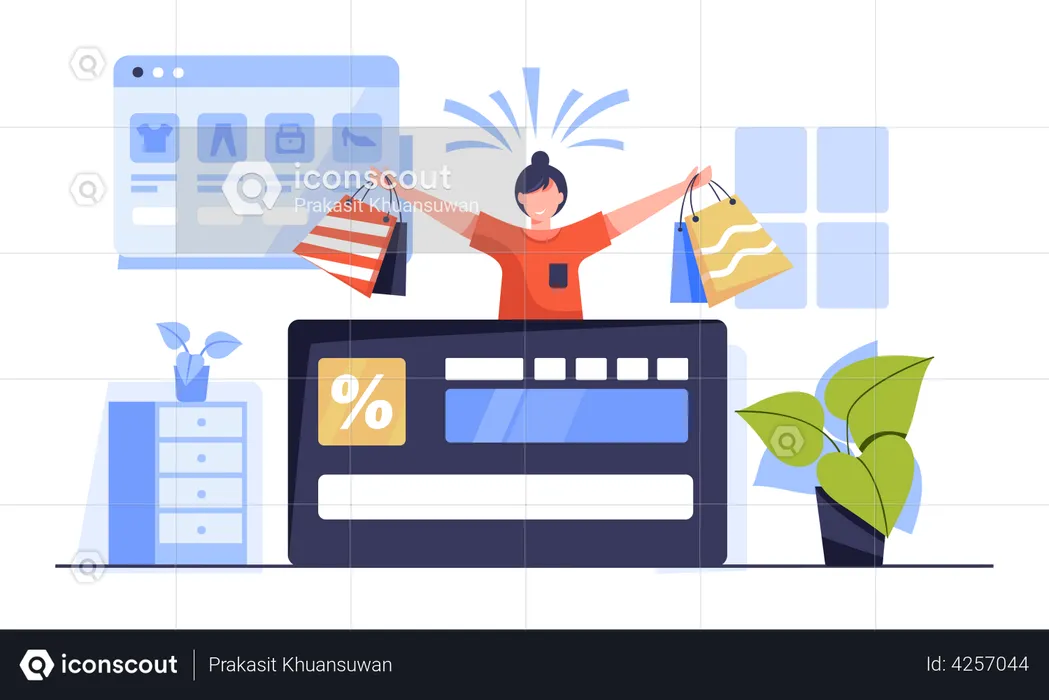 Online Shopping Card Discount  Illustration