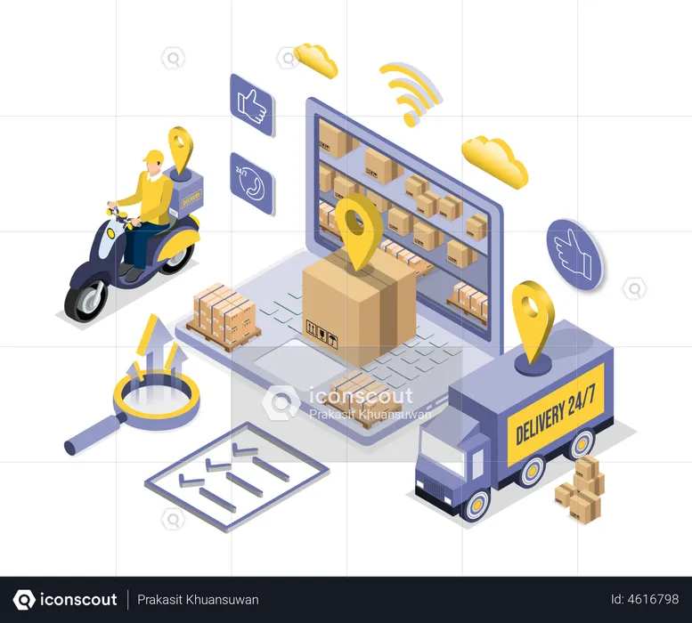 Online shopping delivery process  Illustration