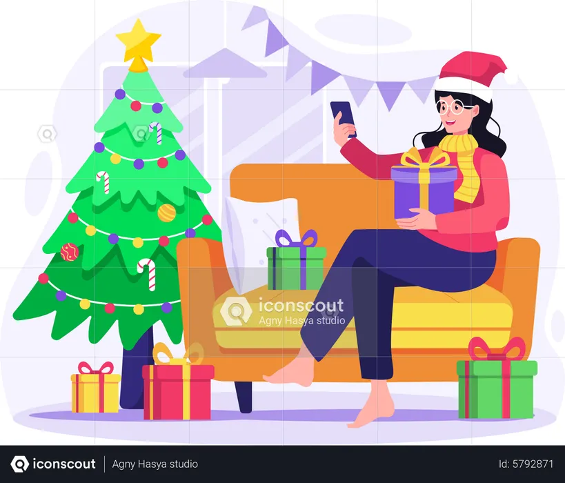 Online shopping for Christmas  Illustration