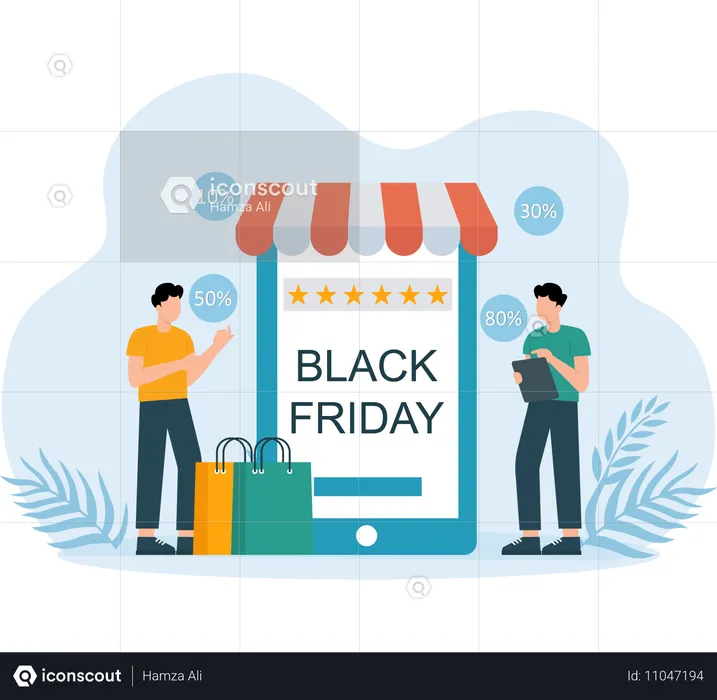 Online Shopping on Black Friday done by man  Illustration