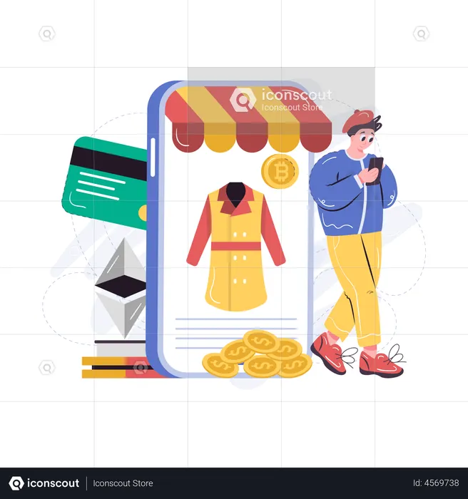 Online shopping payment using bitcoin  Illustration