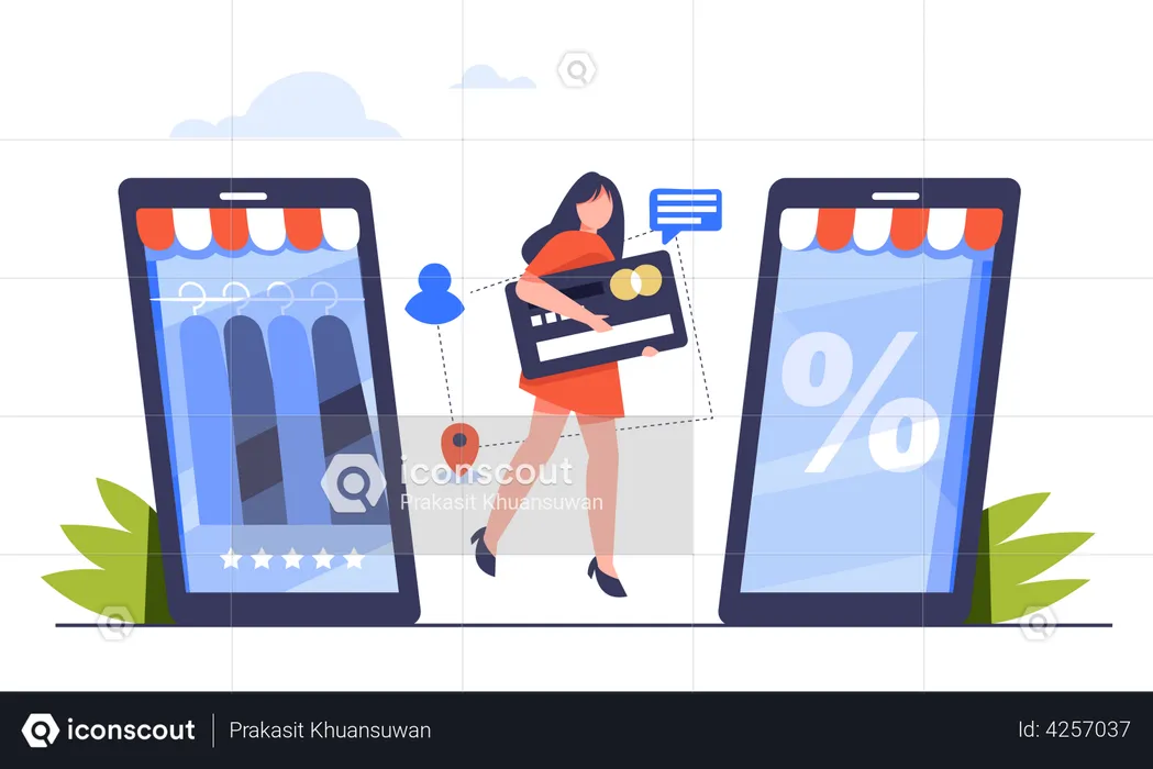 Online shopping store with mobile  Illustration