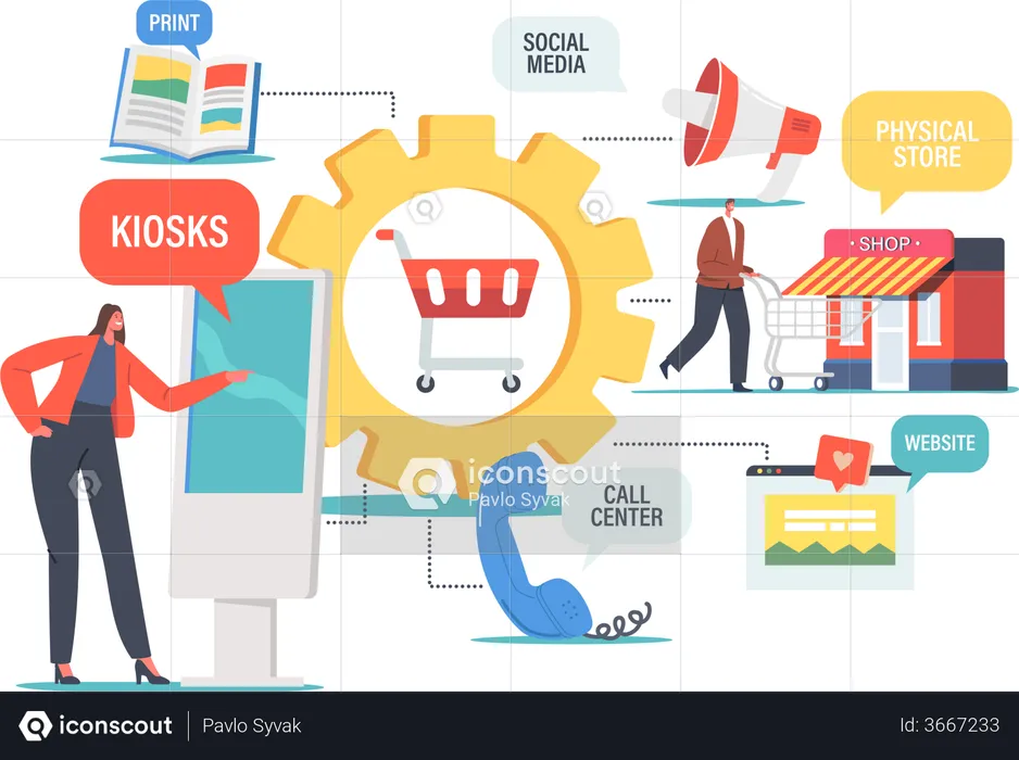 Online Shopping Use Digital Kiosk  Illustration