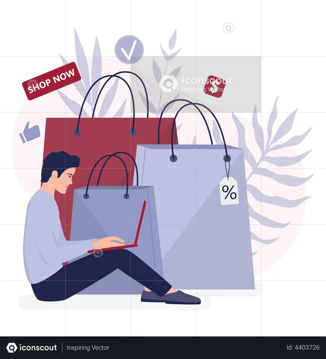 Online shopping using laptop  Illustration