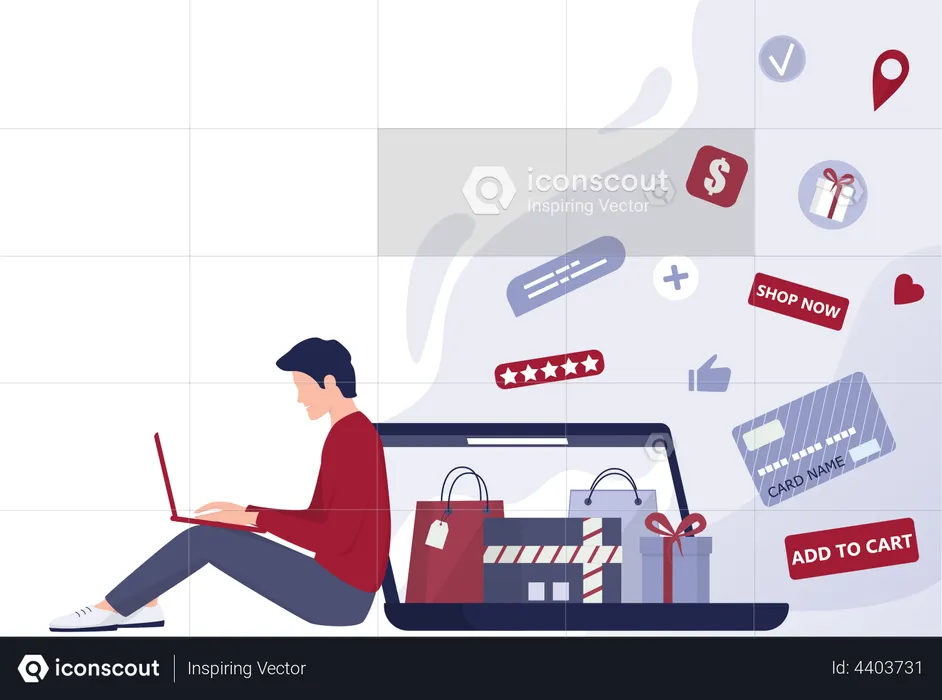 Online shopping using laptop  Illustration