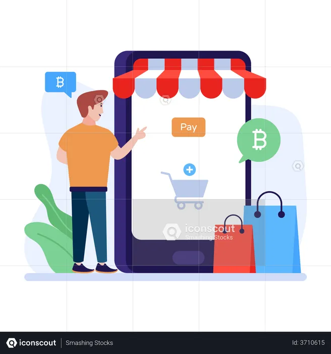 Online shopping via bitcoin  Illustration