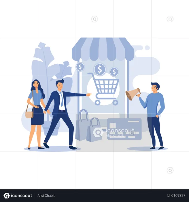 Online shopping with cart  Illustration